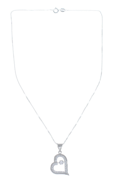 Cubic Zirconia Heart Pendant Silver Italian Necklace JX128566